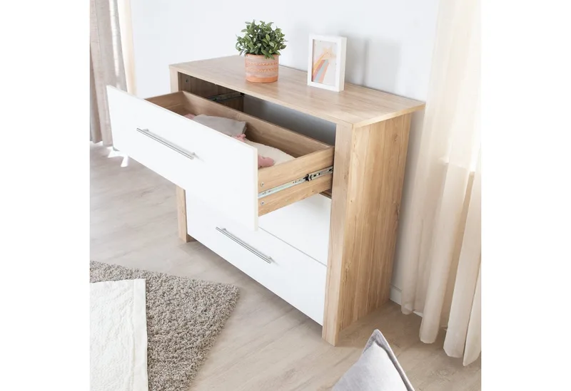 Wickelkommode Malo, moderne Wickelkommode, weiß lackiert / Artisan Eiche, Wickeltisch aus Holz, 3 Schubladen mit Vollauszug & Schubladendämpfung by roba – product photo 5 of 5