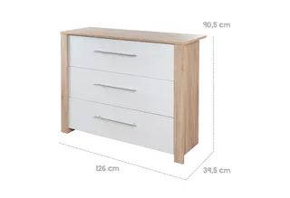 Wickelkommode Malo, moderne Wickelkommode, weiß lackiert / Artisan Eiche, Wickeltisch aus Holz, 3 Schubladen mit Vollauszug & Schubladendämpfung by roba – product photo 4 of 5