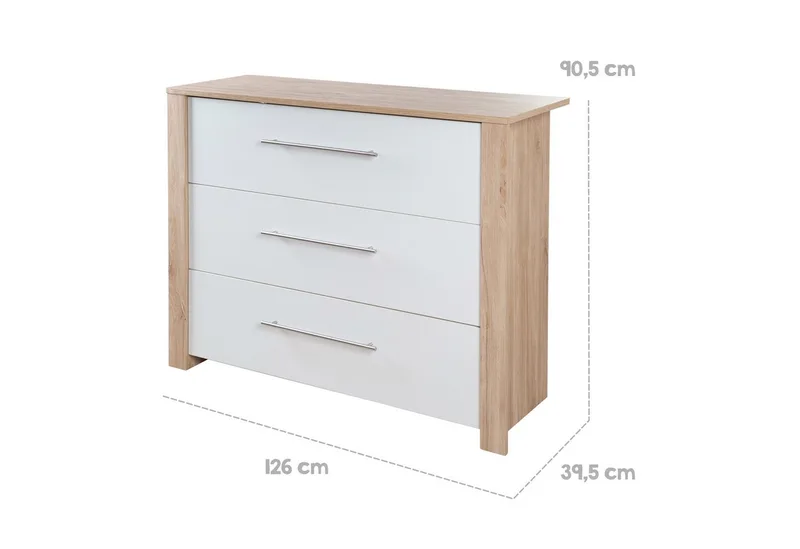 Wickelkommode Malo, moderne Wickelkommode, weiß lackiert / Artisan Eiche, Wickeltisch aus Holz, 3 Schubladen mit Vollauszug & Schubladendämpfung by roba – product photo 4 of 5