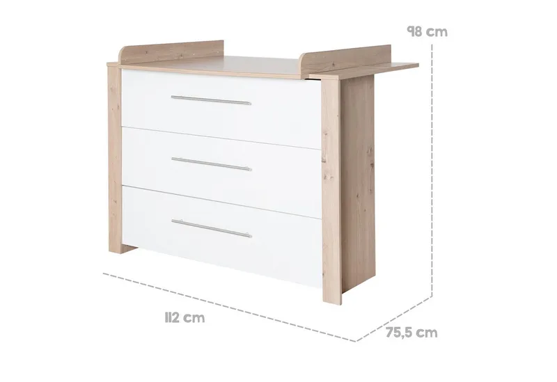 Wickelkommode Malo, moderne Wickelkommode, weiß lackiert / Artisan Eiche, Wickeltisch aus Holz, 3 Schubladen mit Vollauszug & Schubladendämpfung by roba – product photo 3 of 5