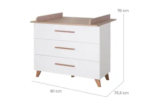 Wickelkommode Ole - Wickeltisch mit Füßen & Griffen aus massiver dunkler Eiche, abnehmbarer Wickelansatz - weiß lackiertes Holz mit Dekor Wotan Eiche by roba – product photo 4 of 5