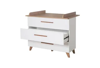 Wickelkommode Ole - Wickeltisch mit Füßen & Griffen aus massiver dunkler Eiche, abnehmbarer Wickelansatz - weiß lackiertes Holz mit Dekor Wotan Eiche by roba – product photo 3 of 5