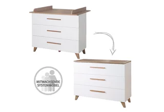 Wickelkommode Ole - Wickeltisch mit Füßen & Griffen aus massiver dunkler Eiche, abnehmbarer Wickelansatz - weiß lackiertes Holz mit Dekor Wotan Eiche by roba – product photo 5 of 5