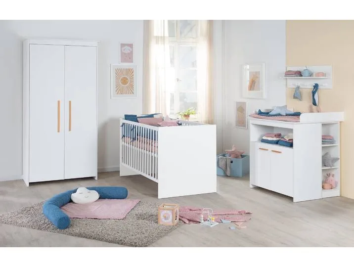 Zimmer Set 'Lilo' - Kombi-Bett 70x140 + Wickelkommode + Kleiderschrank - Weiß från roba – produktbild