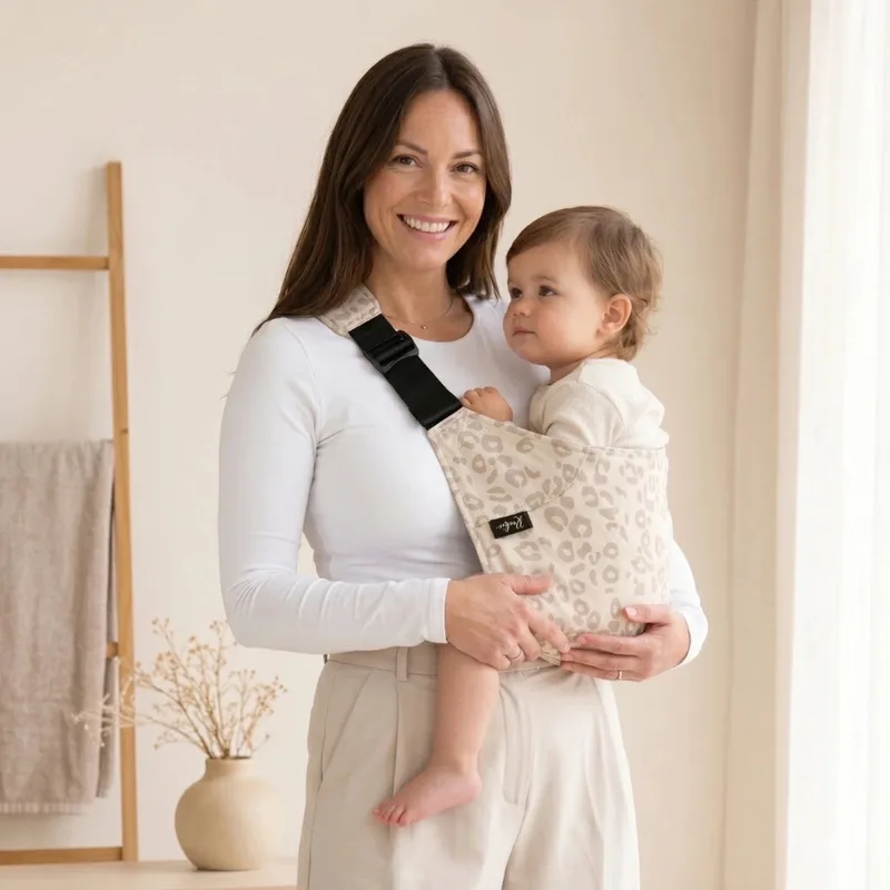 Heupdrager Baby I Ergonomisch & rugsparend I Snel om te doen – Drager vanaf 9 maanden tot ca. 4 jaar I Zijdrager voor peuters I Ideaal voor onderweg I Babydrager heupzitje de Rookie en Leo Beige – photo produit