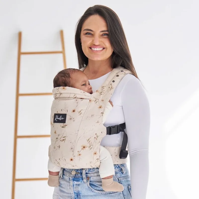 Premium Elite draagzak - Design buikdrager en rugdrager - Comfortabel en ergonomisch baby spullen - Babydrager vanaf Geboorte - Ook voor Peuter - Biologisch katoen de Rookie en Floral – photo produit