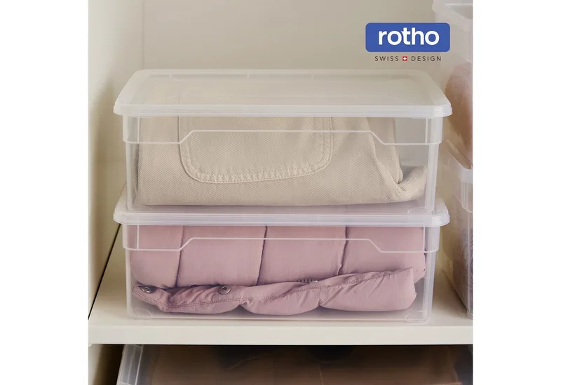 Stapelbox 5L Kiste mit Deckel, modular für Schrank & Regal (12er-Set, 12 St., Stapelboxset), Platzsparend stapelbar, Inhalt sofort sichtbar van Rotho Babydesign in Wit – productfoto 3 van 4
