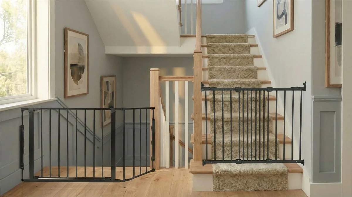 Overlooptraphek, Zwart, De Oplossing voor Trappen, Meerdere Panelen tot 128cm en Schroefhek, 67cm - 105,5cm de Safetots en Noir, 67 cm – 105, 5 cm ) – photo produit
