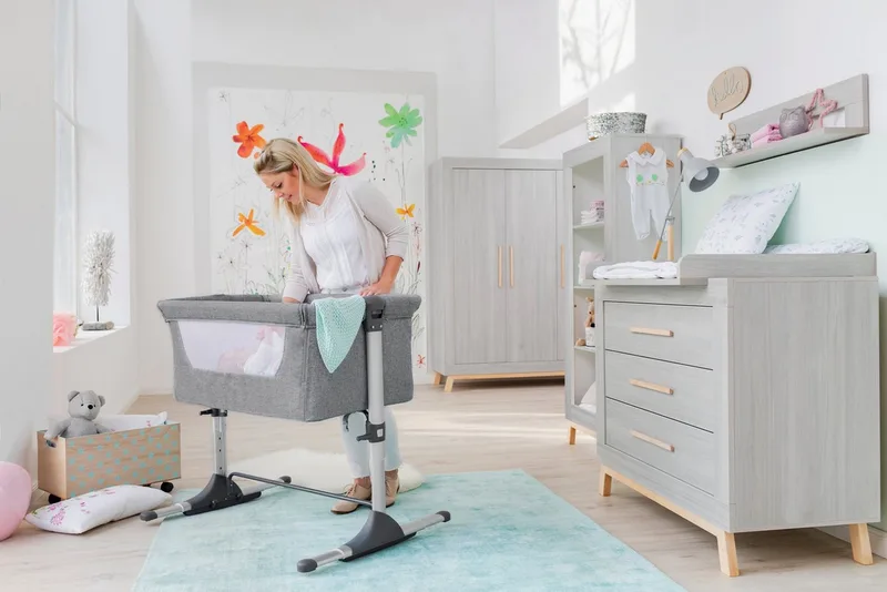 Baby-Reisebett Wiege / Beistellbett Joy Leinenstruktur hellgrau von Schardt in Grau, Silber – Produktfoto 4 von 5