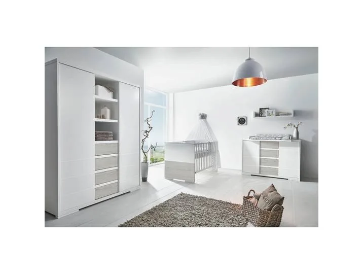 Babyzimmer Maxx Boathouse, Weiß, Pinien, Holz, Buche, massiv, 4 Fächer, 4 Schublade(n) Schubladen, DIN EN ISO 14001, griffloses Öffnen,zum Juniorbett umbaubar, Aufbauanleitung im Karton, Lattenrost inklusive, Schlupfsprossen, Babymöbel, Babyzimmer van Schardt – productfoto