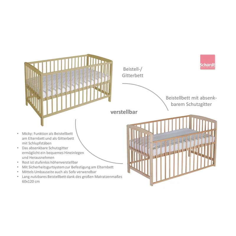 Beistellbett Micky 60x120 cm van Schardt in Naturel, 124 × 65 × 77 mm – productfoto 2 van 3