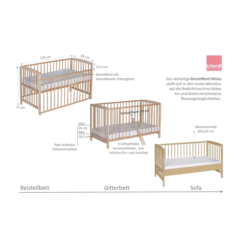 Beistellbett Micky 60x120 cm van Schardt in Naturel, 124 × 65 × 77 mm – productfoto 3 van 3