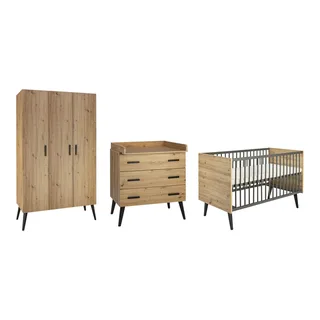 Schardt 3-tlg. Babyzimmer Morris Oak mit 3-türigem Kleiderschrank van Schardt in Naturel – productfoto 1 van 2