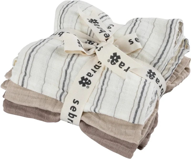 Hydrofiele Doeken - 3-pack - Cream Stripe Beige van Sebra in Crème – productfoto