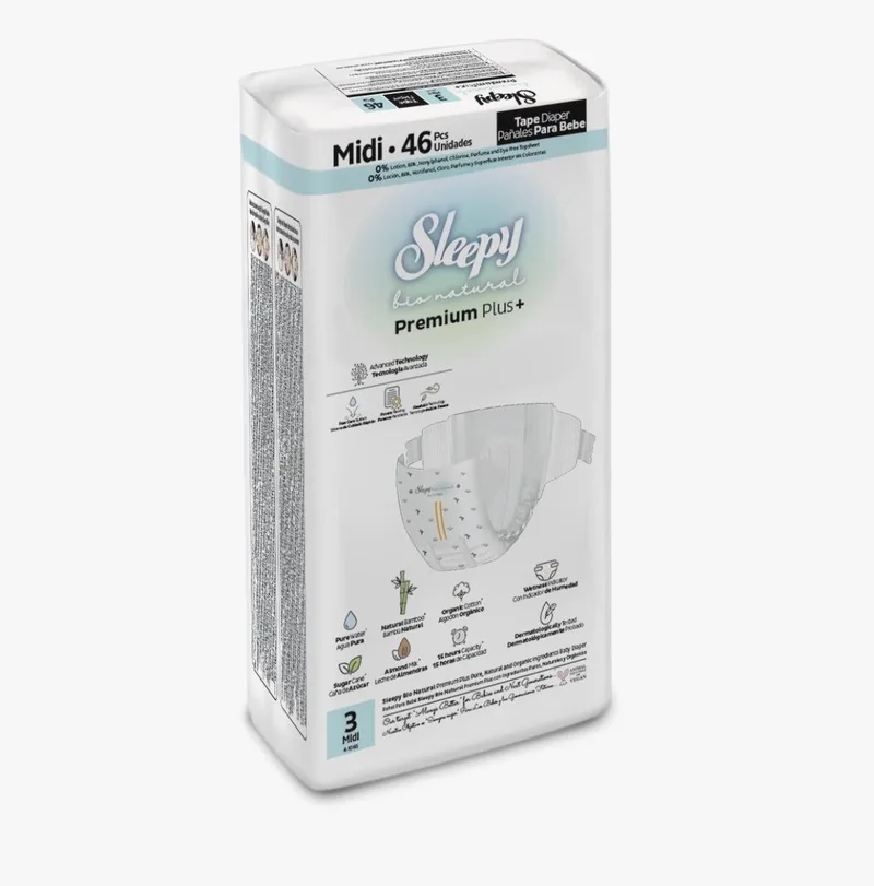 Bio Natural Premium Plus Baby Luiers - 3 (4-10 Kg) - 46 Luiers de Sleepy – photo produit