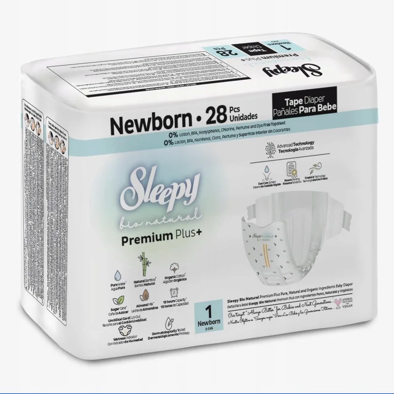 Bio Natural Premium Plus Baby Luiers - Maat 1 (2-5 Kg) - 28 Luiers van Sleepy – productfoto