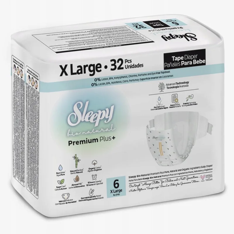 Bio Natural Premium Plus Baby Luiers - Maat 6 (15-25 Kg) - 32 Luiers by Sleepy – product photo