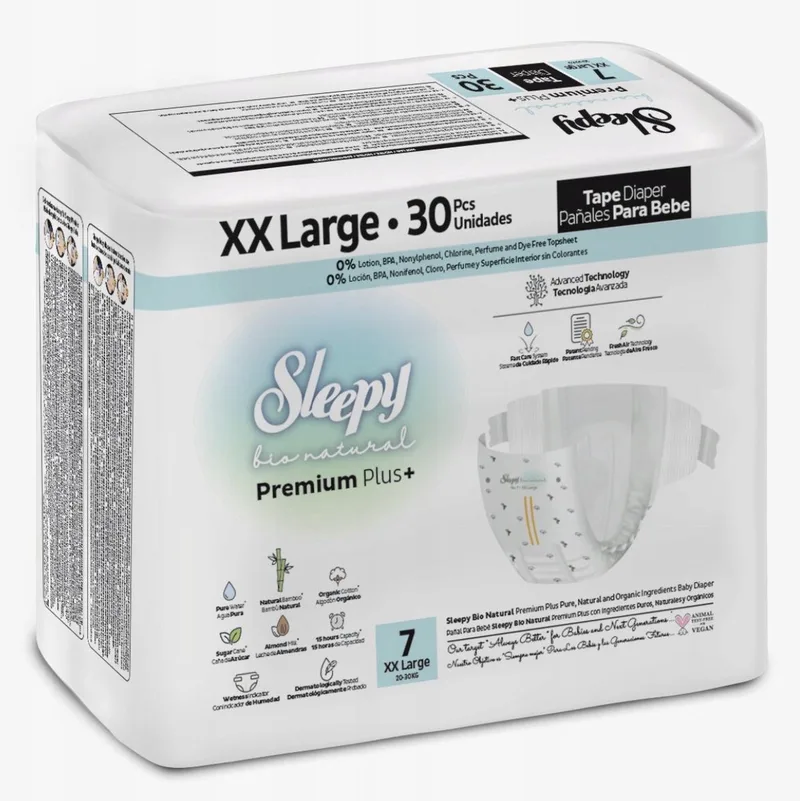 Bio Natural Premium Plus Baby Luiers - Maat 7XXL (20-30 Kg) - 30 Luiers van Sleepy – productfoto