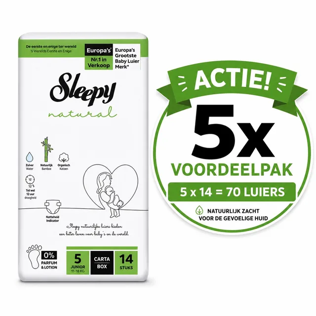 Natural Ultra Gevoelige Luiers Maat 5 Junior (11-18 Kg) - 14 Stuks