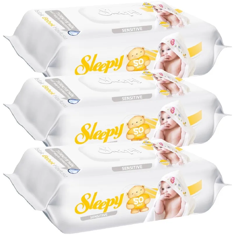 Sensitive Babydoekjes – 3 Pakken x90 = 270 babydoekjes -Baby Natte Doekjes – Gevoelige Huid – pH-Huidvriendelijk – Met Hersluitbare Klep från Sleepy – produktbild