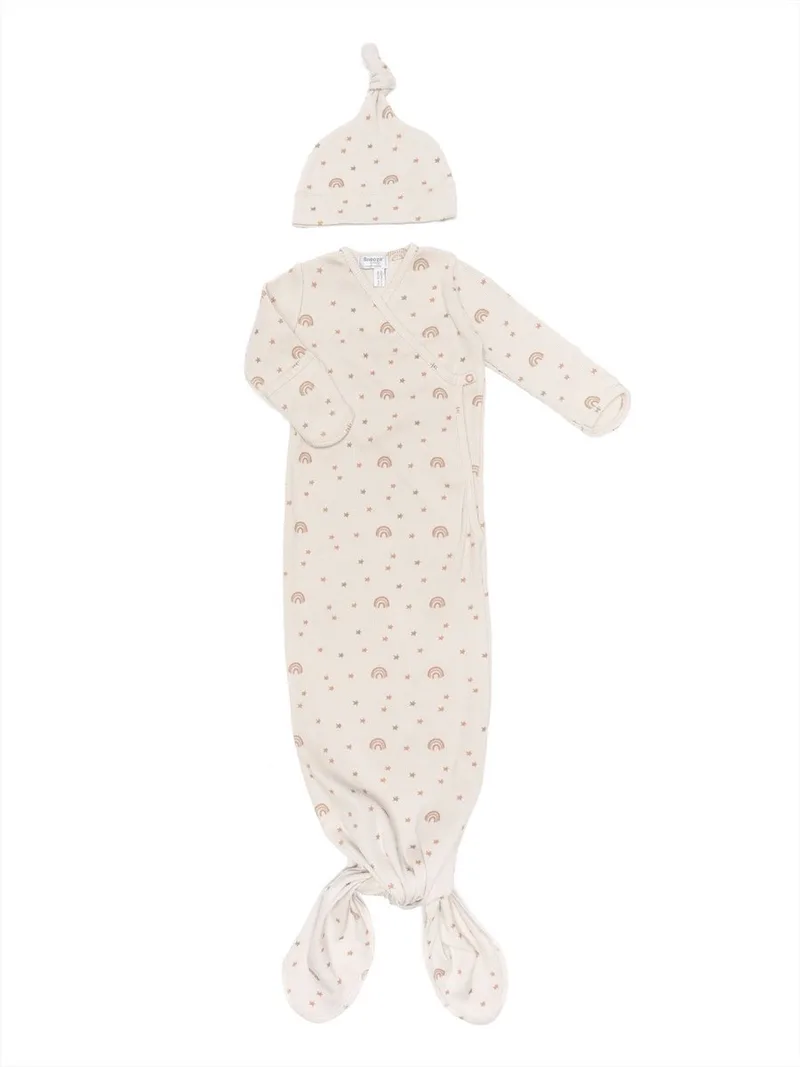 Cocon Baby Slaapzak & mutsje 0-3 mnd - Knoopslaapzak + krabwantjes - Geknoopte Slaapzak 50/56 - Roze van Snoozebaby in Milky Rust Rainbow – productfoto