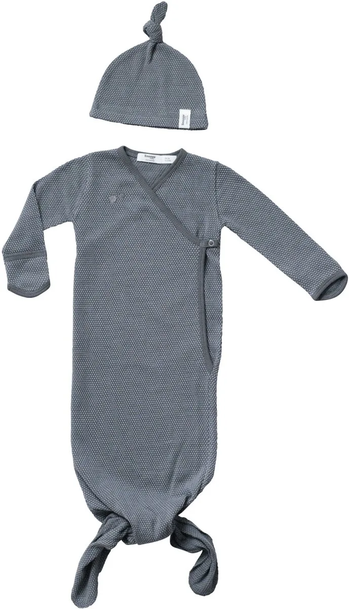 Cocon Baby Slaapzak & mutsje 0-3 mnd - Knoopslaapzak + krabwantjes - Geknoopte Slaapzak 50/56 - Grijs by Snoozebaby in Storm Grey – product photo