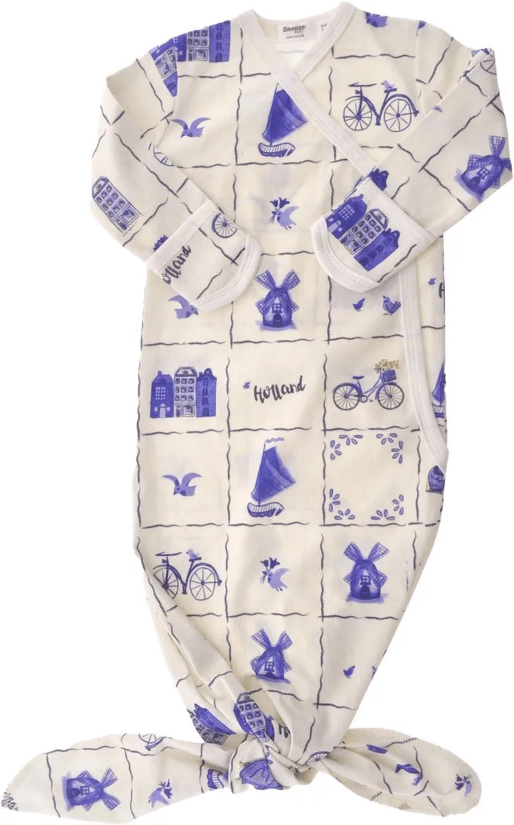 Cocon Baby Slaapzak & mutsje 0-3 mnd - Knoopslaapzak + krabwantjes - Geknoopte Slaapzak 50/56 - Delfts Blue - Wit by Snoozebaby in Delft Blue – product photo