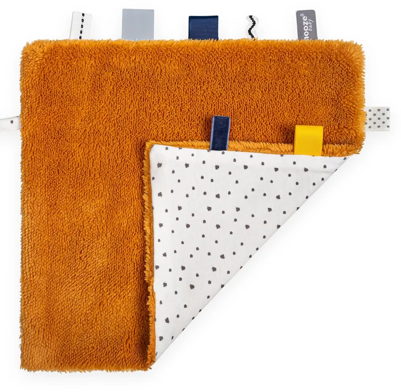 Knuffeldoekje - Speendoekje 25x25 cm met zacht pluche en labeltjes - Bumblebee Orange van Snoozebaby in Oranje – Bumblebee Orange – productfoto