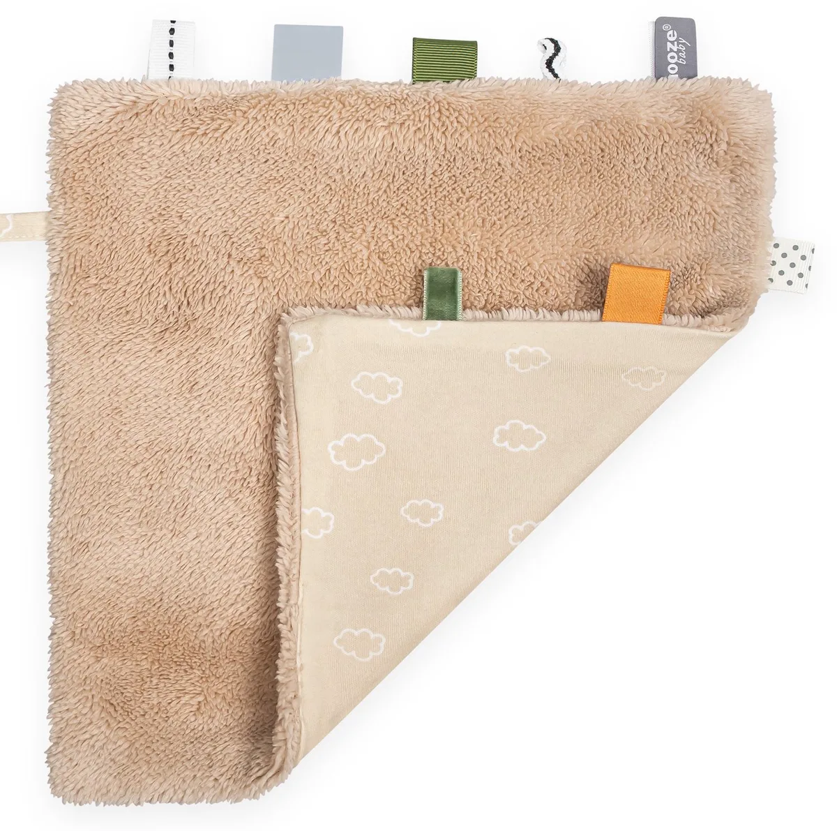Knuffeldoekje - Speendoekje 25x25 cm met zacht pluche en labeltjes - Dune Beige fra Snoozebaby i Beige – Dune Beige – produktbillede