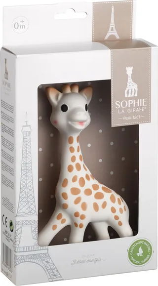 Bijtspeeltje - Bijtspeelgoed - Baby speelgoed - Kraamcadeau - Babyshower cadeau - In geschenkdoosje - 100% natuurlijk rubber - Vanaf 0 maanden - 17 cm - Beige/Bruin van Sophie de Giraf in Wit – productfoto 1 van 6