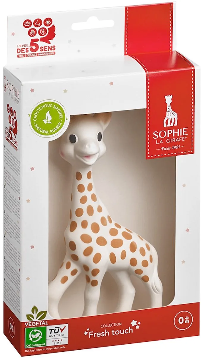 Bijtspeeltje - Bijtspeelgoed - Baby speelgoed - Kraamcadeau - Babyshower cadeau - In wit/rood geschenkdoosje - 100% natuurlijk rubber - Vanaf 0 maanden - 17 cm - Beige/Bruin van Sophie de Giraf in Wit – productfoto