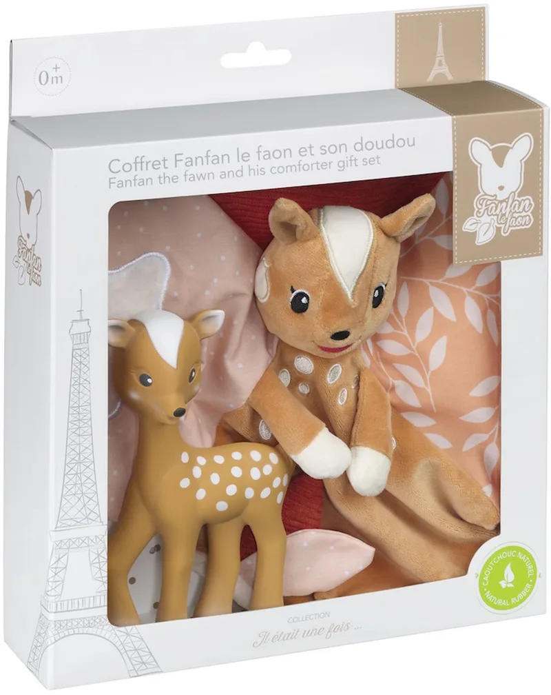 Fanfan het Hertje Cadeauset - Inclusief Bijtspeeltje en Zacht Knuffeldoekje - Perfect Kraamcadeau voor Baby's by Sophie la Girafe in Brown – product photo