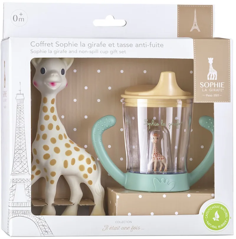 Gift Set – Sophie de giraf en Lekvrije Beker met Mascotte – Babycadeau Set van Sophie la Girafe in Meerkleurig – productfoto