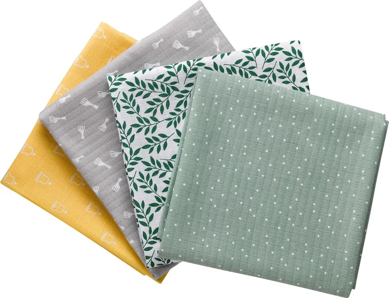 Sophie de giraf hydrofiele doeken - Kleurrijk - Te gebruiken als handdoek, spuugdoek of deken - Duurzame hydrofiele doek - 70 x 70 cm - 4 Stuks van Sophie la Girafe in Groen met witte stipjes – productfoto