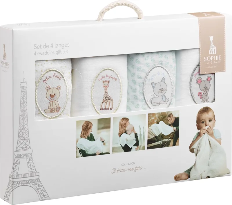 Sophie de giraf hydrofiele doeken - Te gebruiken als handdoek, spuugdoek of deken - Duurzame hydrofiele doek - 70 x 70 cm - 4 Stuks van Sophie la Girafe in Wit – productfoto
