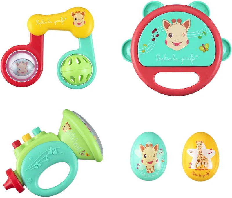 Sophie de giraf Mijn Eerste Muziek Set – Baby Muziekinstrumenten Set – Trommel, Maraca’s, Trompet & Rammelaar – Geschikt vanaf 6 maanden – Muziek en Zintuiglijke Ontwikkeling by Sophie la Girafe in Multicolour – product photo