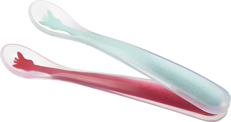 Sophie de giraf Siliconen lepels - Kinderbestek - Lepel - Bestek kind - Vaatwasser bestendig - Rood/Blauw - Set van 2 van Sophie la Girafe in Rood – productfoto