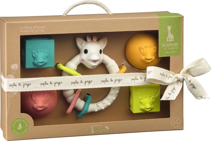 Sophie de giraf So'Pure Early Learning Gift Set - Blokken, ballen & Bijtring - Baby Speelgoed - Kraamcadeau - Babyshower cadeau - 100% Natuurlijk rubber - Vanaf 3 maanden - 5-Delig van Sophie la Girafe in Meerkleurig – productfoto