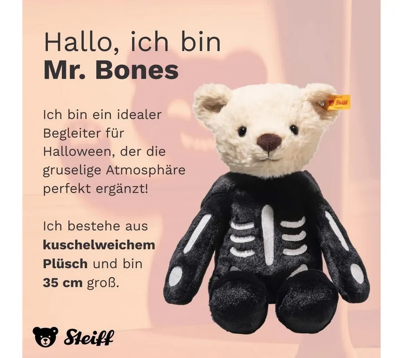 Kuscheltier Steiff Plüschtier Bär Teddybär Kuscheltier Mr. Bones 34 cm fra Steiff i Sort – produktbillede 3 af 3