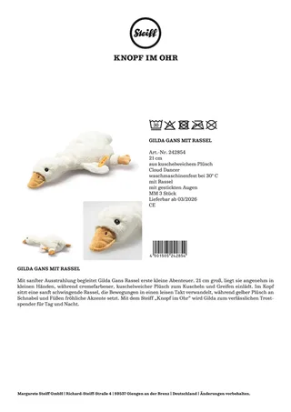 Rassel Gilda Gans fra Steiff i Hvid, 21 × 15 × 7 mm – produktbillede 2 af 2