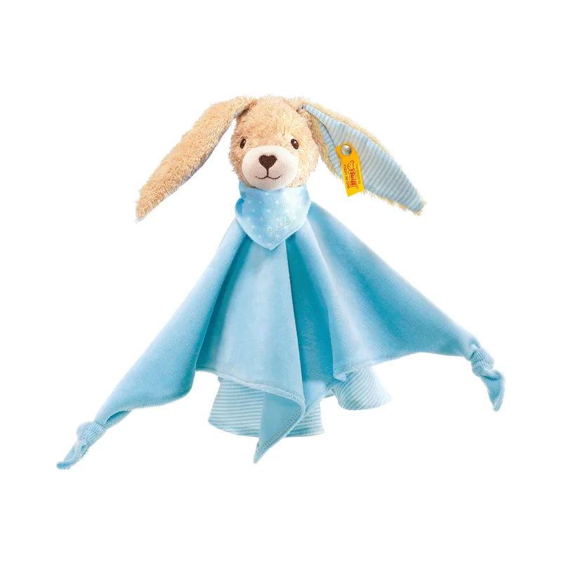 Schmusetuch Hoppel Hase van Steiff in Blauw, 280 × 80 × 240 mm – productfoto