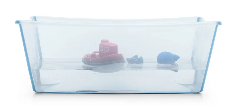Flexi Bath met ondersteuning voor pasgeborenen - Duurzaam en gemakkelijk op te bergen - Handig voor thuis of op reis - Voor baby’s en kleuters en tot 4 jaar van Stokke in Ocean Blue – productfoto 3 van 4
