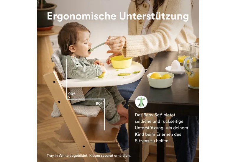 Hochstuhl Tripp Trapp Hochstuhl mit Baby set und Stokke Tray, für Kinder im Alter von 6-36 Monaten von Stokke in Grau – Produktfoto 3 von 4