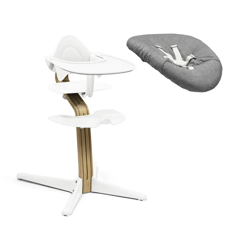 Nomi Bundle Hochstuhl Eiche inkl. Newbornset, Babyset und Tray van Stokke in Wit – productfoto