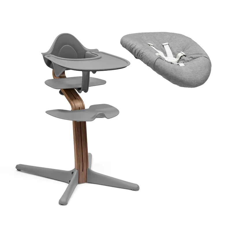 Nomi Bundle Hochstuhl Walnuss inkl. Newbornset, Babyset und Tray de Stokke en Gris – photo produit