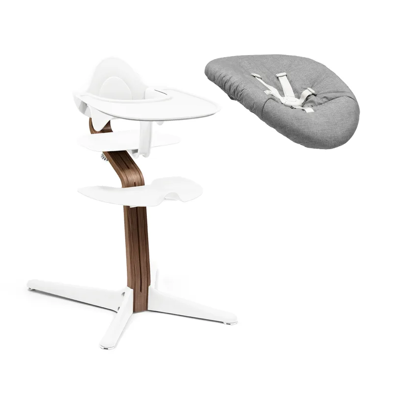 Nomi Bundle Hochstuhl Walnuss inkl. Newbornset, Babyset und Tray de Stokke en Blanc – photo produit