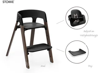 Steps Kinderstoel - Bundel met babyset, veiligheidstuigje en tray by Stokke in Black, Warm Brown – product photo 1 of 4