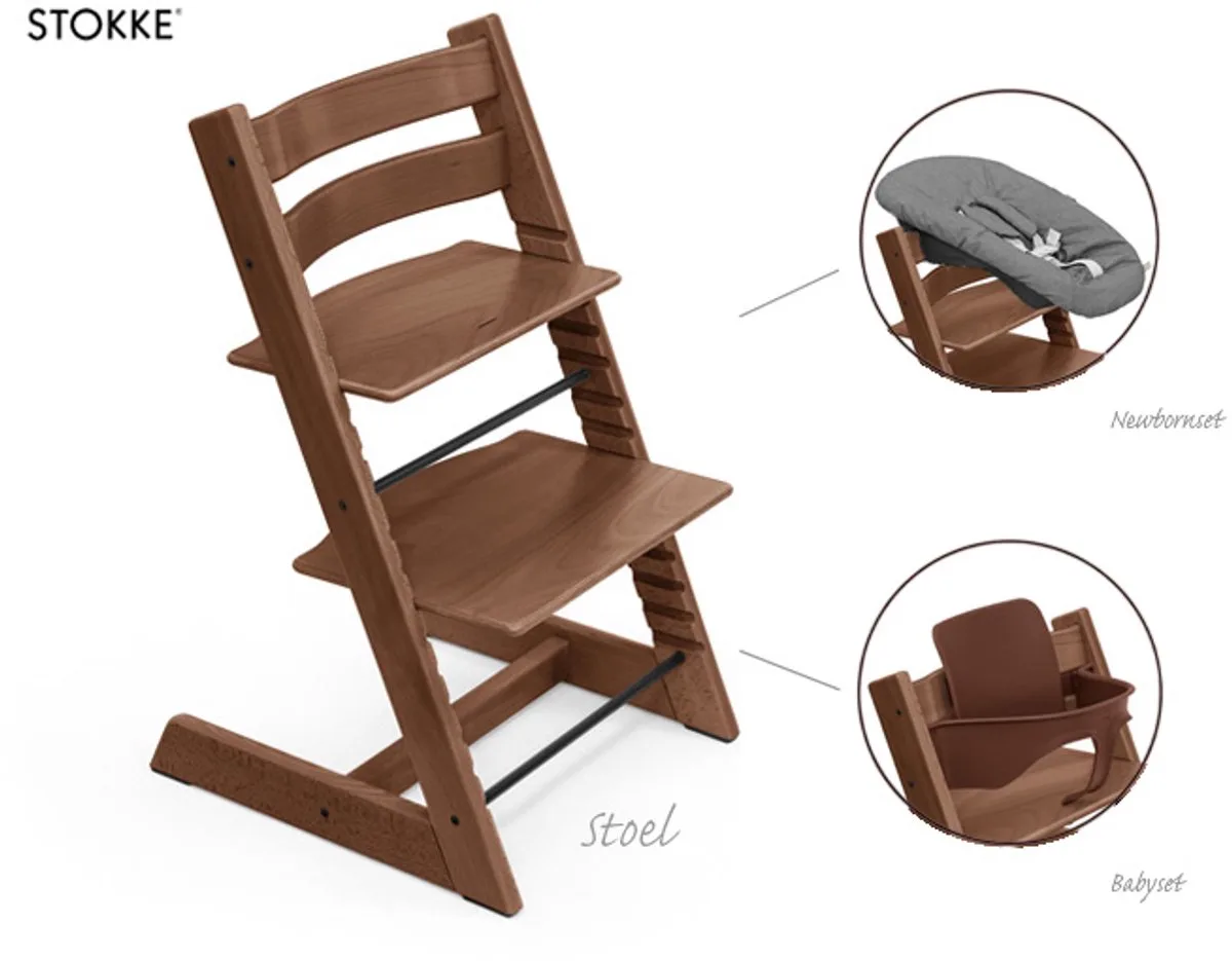 Tripp Trapp Kinderstoel - Bundel met babyset en zwarte newbornset van Stokke in Warm Brown – productfoto