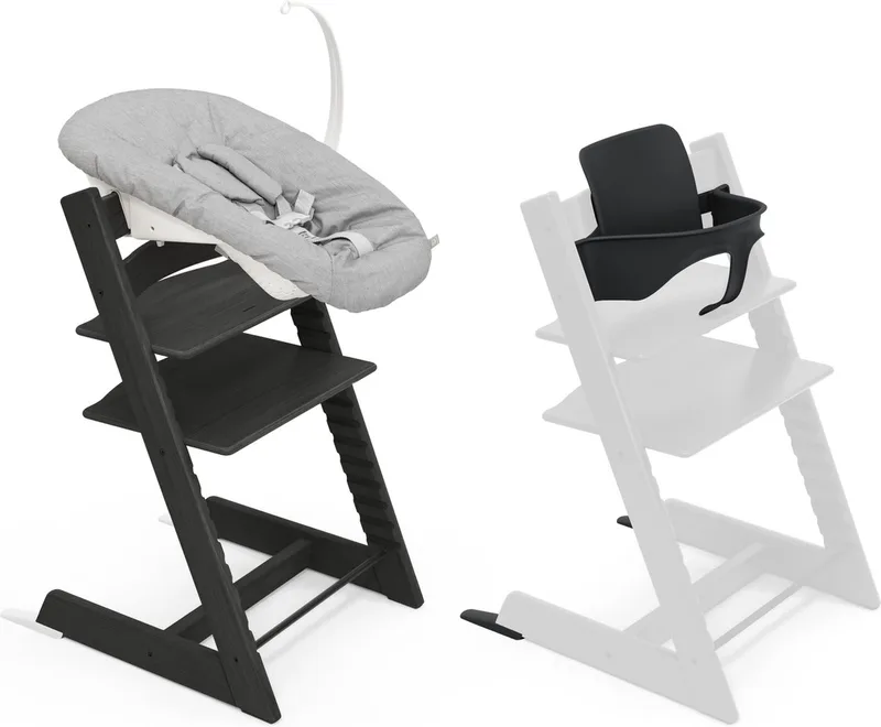 Tripp Trapp-kinderstoel, eikenzwart (inclusief stoel en babyset2) met newbornset - veilig, verstelbaar, ergonomisch ontwerp by Stokke in Zwart – product photo