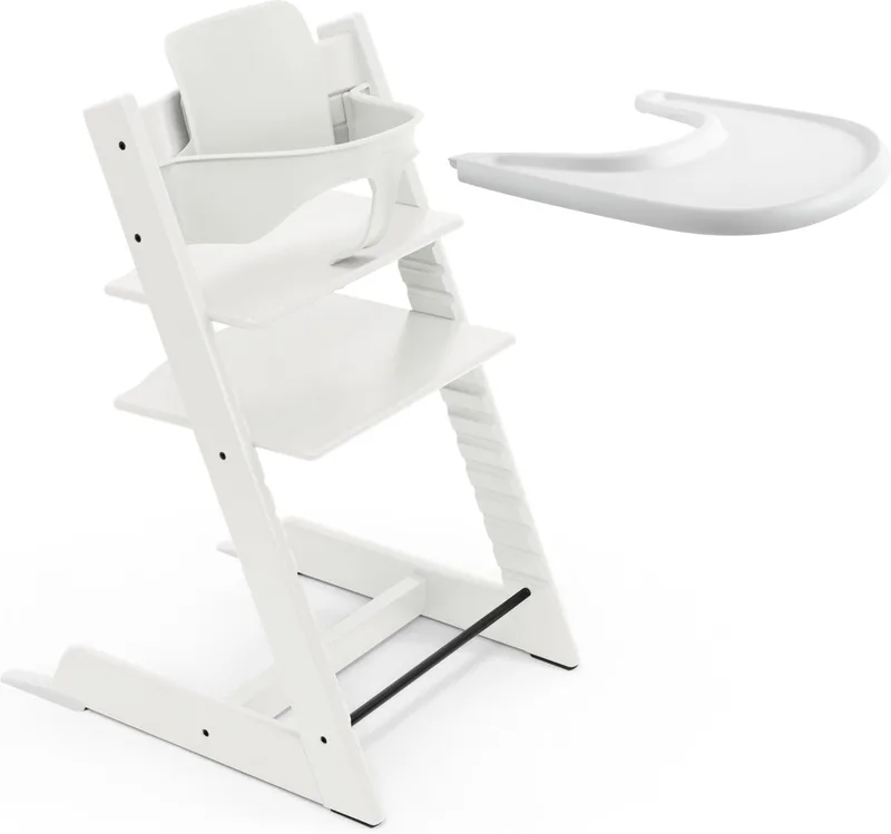 Tripp Trapp-kinderstoel (wit), Stokke-dienblad (wit) - Incl. Tripp Trapp-stoel, babyset 2 voor kinderen van 6-36 maanden en Stokke-dienblad - Verstelbaar, ergonomisch en gemakkelijk schoon te maken by Stokke in White – product photo